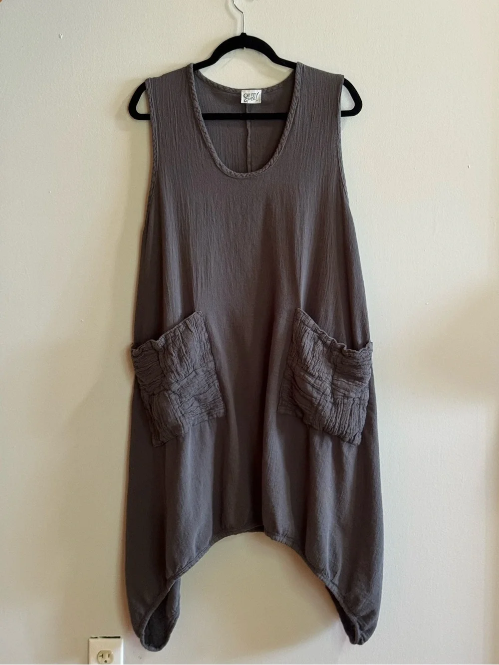 Oh My Gauze! 100% Cotton Bubble Hem Tunic Dress OS Taupe Lagenlook